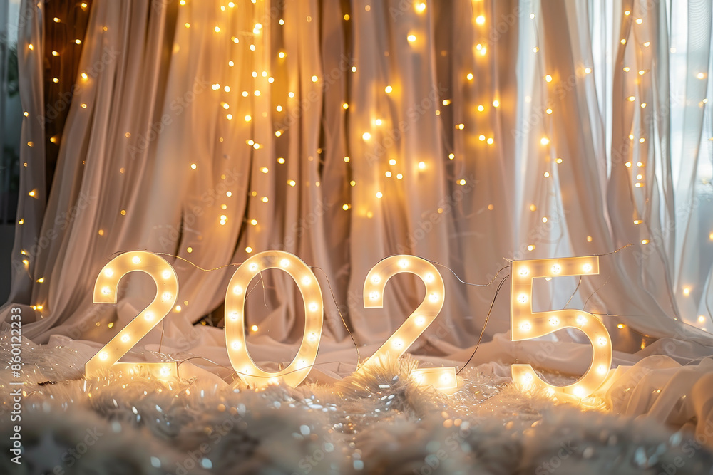 Poster a white background with a lit up number twenty five