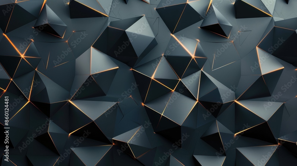Poster 3d rendering of a futuristic geometric surface with beveled edges and a glowing light pattern. aig53