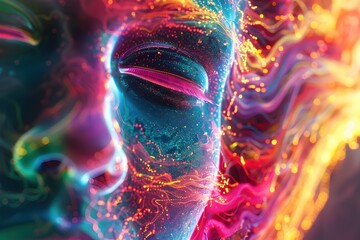 Ethereal Humanoid Oracle with Enigmatic Features and Serene Pose in Dreamlike Cosmic Energy Field