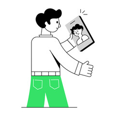 Get a glimpse of taking selfie line style mini illustration 

