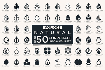 creative leaf logo icon set. Abstract design eco logo, green leaf seedling, growing plant.