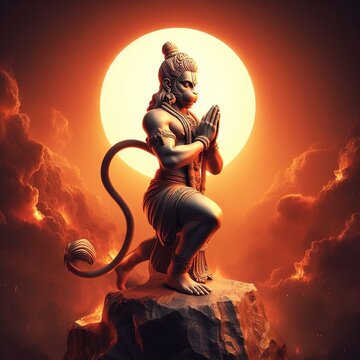 Portrait of Lord Hanuman against the sun