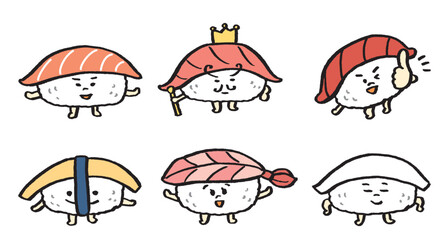 マグロやサーモンなどいろんなお寿司のかわいいキャラ