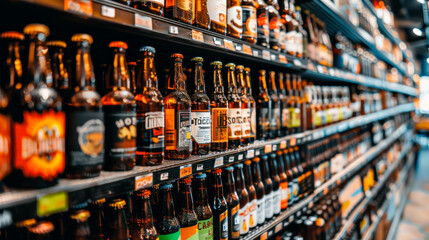 Craft beer aisle in alcohol shop