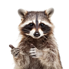A raccoon giving a thumbs up isolated on white background