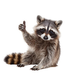 A raccoon giving a thumbs up isolated on white background