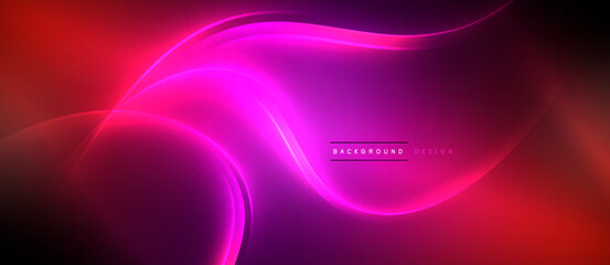 Neon glowing circle rays, light round lines in the dark, planet style neon wave lines. Energetic electric concept design for wallpaper, banner, background