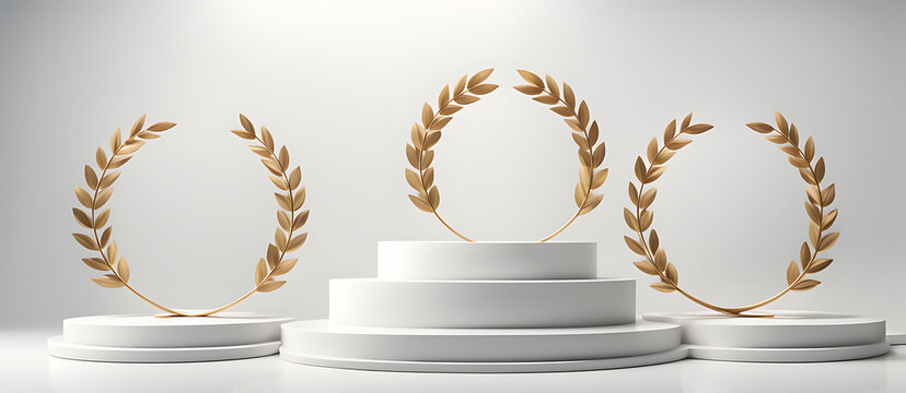  Winner award podium prize silver gold trophy win champion pedestal first stage bronze sport. Podium background winner 3d award ceremony medal platform laurel best place second third design light even