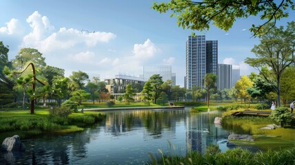 Naklejka premium Eco-Friendly City on Green Island
