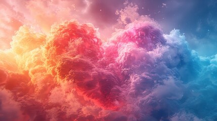 A stunning display of vibrant, multicolored clouds fills the sky, creating a surreal, dreamlike atmosphere with hues of red, pink, and blue blending seamlessly.