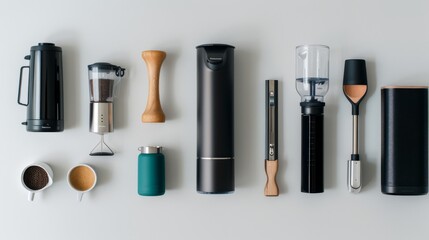 Obraz premium a minimalist flat lay composition featuring a collection of stationery--notebooks, pens, and paper clips