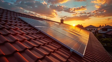 Sustainable Energy: Solar Panels on a Roof, Capturing the Sun's Radiance for a Green Home
