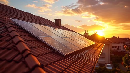 Sustainable Energy: Solar Panels on a Roof, Capturing the Sun's Radiance for a Green Home