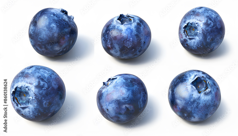 Wall mural Blueberries collection set, isolated. Blueberry with leaves, closeup set