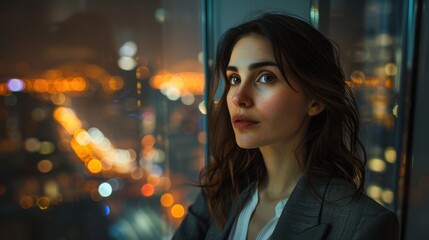 Obraz premium The woman at night window