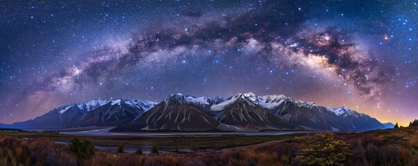 Naklejka premium Milky Way Over Snowy Mountains