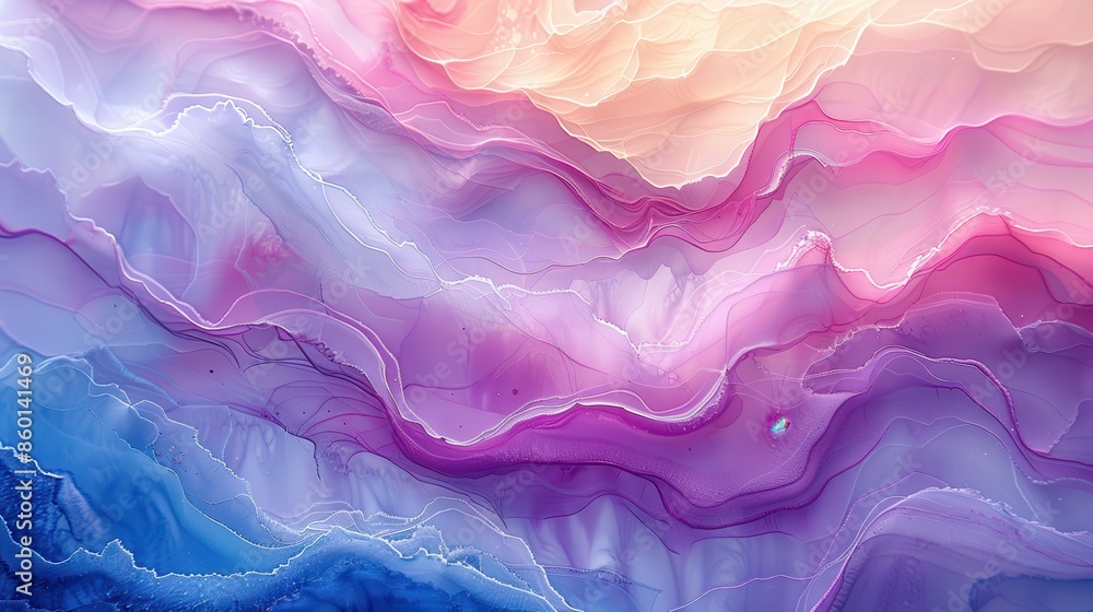 Poster gentle pastel hues flow in abstract patterns, creating a serene and calming visual that fosters a se