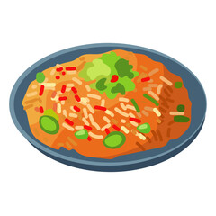 Indonesian nasi goreng vector illustration, fried rice asian food on plate, isolated on white background