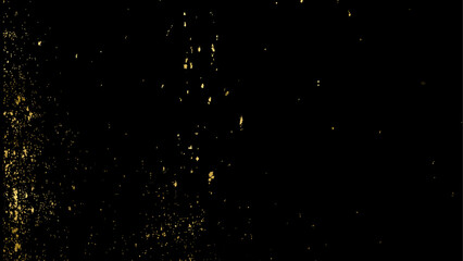 Golden luxury glitter background. Festive vector background with gold glitter and confetti for celebration. Black background with glowing golden particles.