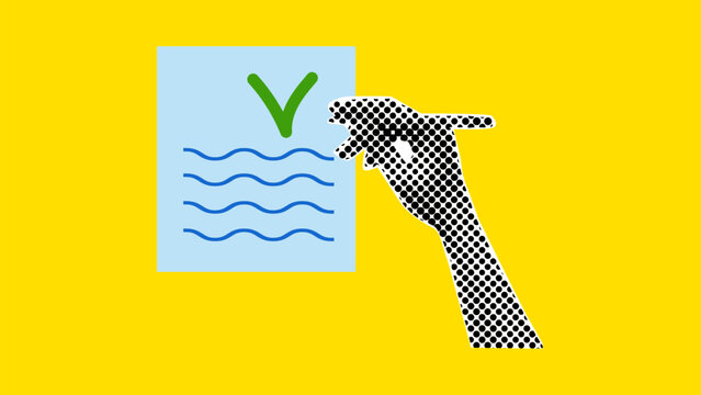Halftone Collage business theme pop art style. Effect cut paper from newspaper. Hand puts jackdaw on sheet with pen. Design banner poster advertising materials. Vector illustration.