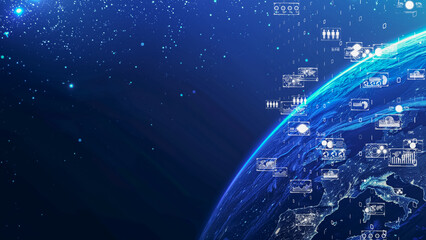 Digital Earth with data interfaces and real-time analytics, global network infrastructure