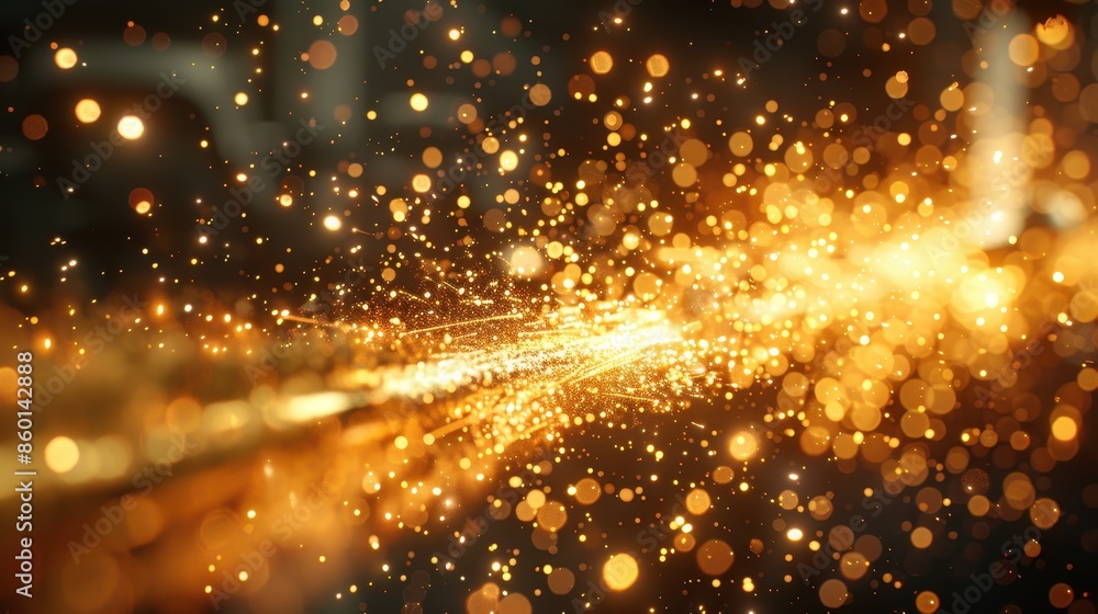 Poster this image features golden spark trails that stream dynamically, creating an intricate and visually 