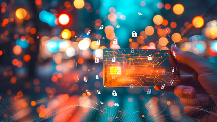 Electronic payment innovation with digital interface and dynamic city lights