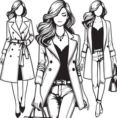 Line Art: Fashionable Women in Vector Illustration