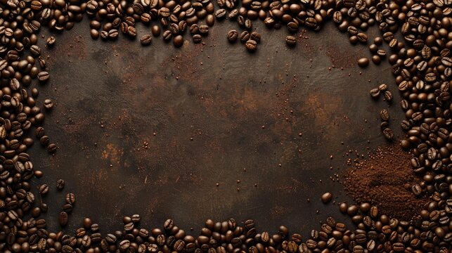 Coffee beans spread out top view space for text