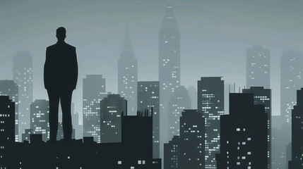 Businessman's silhouette against cityscape