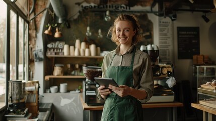 The barista holding tablet