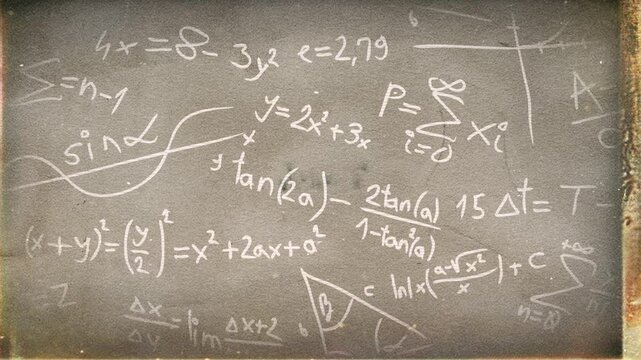 Math and Physics Formula Stop Motion Animation in Old Paper Vintage Texture. Video Background.