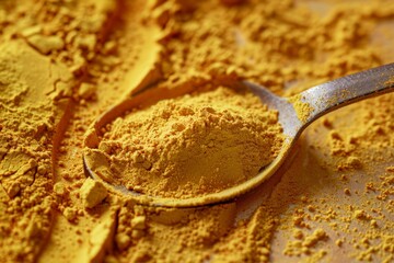 Obraz premium Turmeric powder (Curcuma longa) and fresh organic root. top view
