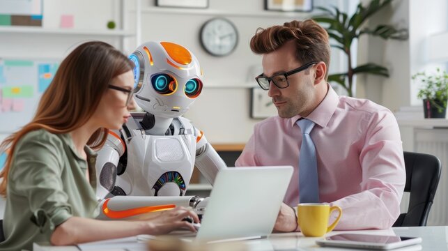 The robot in office discussion