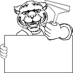 Window Cleaner Tiger Car Wash Cleaning Mascot