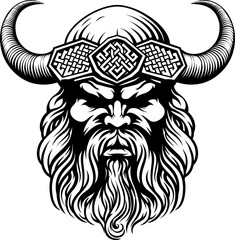 Viking Warrior Man Strong Mascot Face in Helmet
