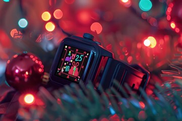 A detailed view of an advanced smartwatch displaying Christmas greetings with room for a message