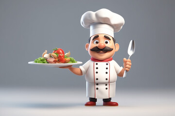 3d character cartoon chef on white paper background full body isloted background
