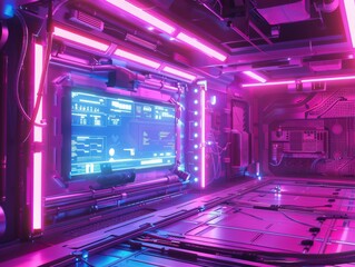 Fototapeta premium Digital Neon Lights Cyberpunk Style FrameFuturistic Aesthetic Art Design