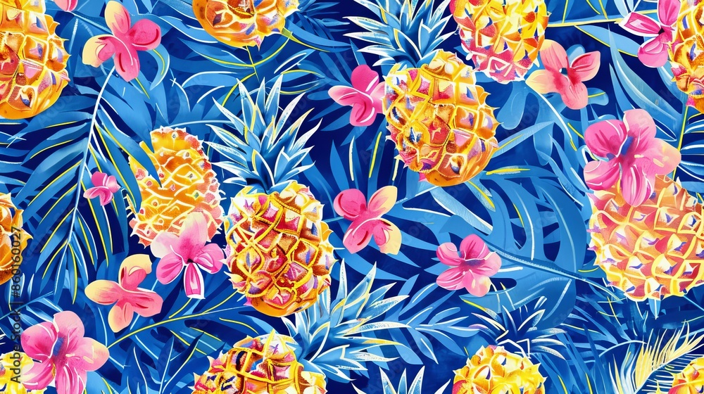 Poster a fun pattern featuring pineapples on a tropical background. perfect for adding a touch of summer to