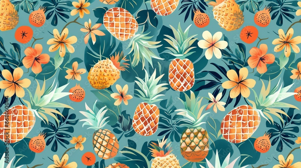 Poster a fun pattern featuring pineapples on a tropical background. perfect for adding a touch of summer to