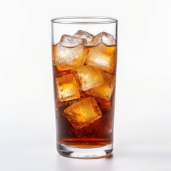 Refreshing Soft Drink with Ice Cubes in Clear Glass