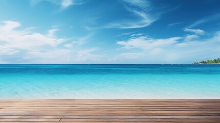 Obraz premium Tranquil Ocean View from Wooden Deck