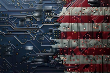 Microchips arranged in the shape of a flag for Independence Day with space for a message