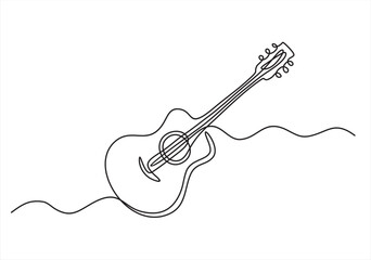 Continuous one line drawing of classic acoustic guitar. Guitar outline vector illustration.