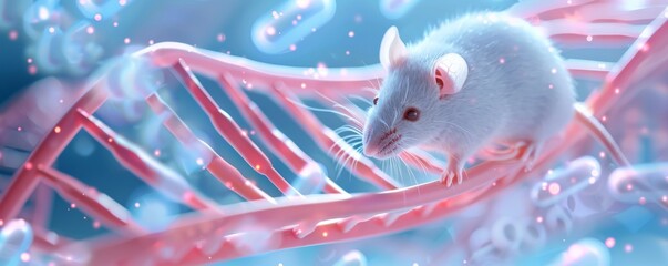 A  laboratory rat on a structure that mimics nerve paths. Emphasis on the role of DNA sequencing.
