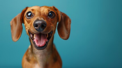 Cute Hound Dog, Dachshund. Isolated against a vibrant blue background. Pet. Dog. Canine.