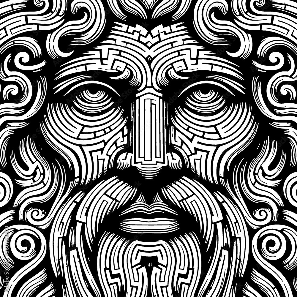 Wall mural black and white ancient god pattern - Wall murals
