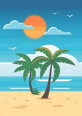 Obraz premium Beach Palm nature island beautiful background design.