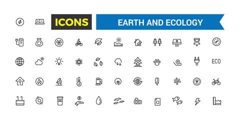 Earth and Ecology icon set. Outline icons pack. Editable vector icon and illustration.